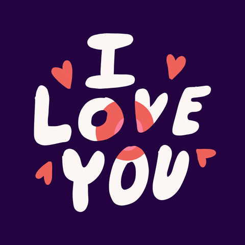 Text gif. Concentric red and pink rings throb within bubbly letters that spell out "I love you" against a purple background.