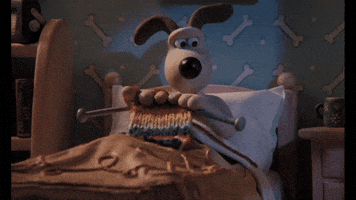 DigiMed gromit knitting rainbowscarf dog knitting 4244613 demigid GIF