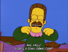 The Simpsons gif. Ned Flanders huffs angrily and yells, while his eyes bulge out in different directions, "aw hell! diddily-ding-dong crap!"