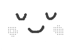 Digital art gif. A simple black and white smiley face with closed eyes and blushing cheeks.