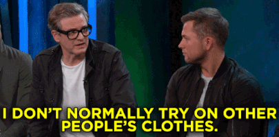 colin firth i dont normally try on other peoples clothes GIF by Team Coco