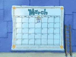 SpongeBob gif. We see a calendar of March and suddenly, SpongeBob splats onto March 3rd, which has "Boating Exam Today!" written on it. 