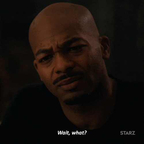 TV gif. Brandon Victor Dixon, as Terry Silver on Power, squints, confused and shaking his head as he says, "Wait, what?"