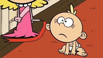 Cartoon gif. Baby Lily of The Loud House unleashes a torrent of tears and cries out.