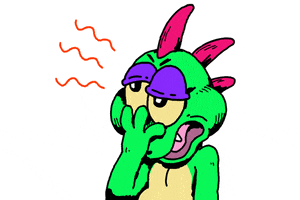 Cartoon gif. Rex the Lizard facepalms and rolls their eyes in embarrassment and asks "Why me?" 