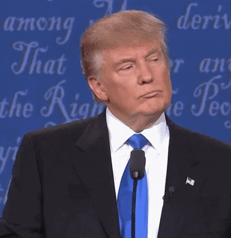 Political gif. Donald Trump stands at a podium with a wry look on his face. The camera zooms into his mouth as he dramatically says the word "Wrong."