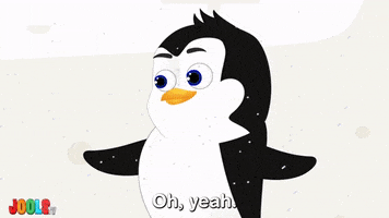 Cartoon gif. Penguin standing in the snow says, “Oh yeah. One more thing. Better be careful.”