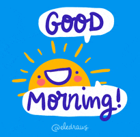 Cartoon gif. A smiling, bouncing sun tells us in word balloons: "Good Morning!"