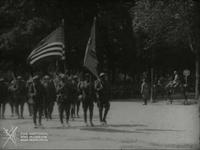 National WWI Museum and Memorial black and white military parade footage GIF