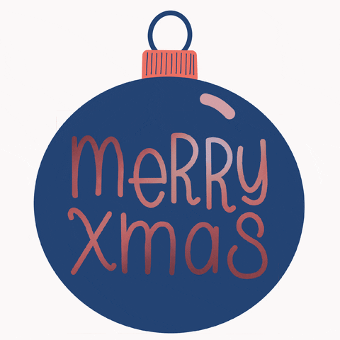 Text gif. A blue, simple christmas ornament. Written on the ornament is, “Merry Xmas.”