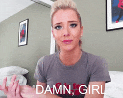 Celebrity gif. Jenna Marbles beginning a slow-clap, looks at us, and bobbing her head for emphasis declares "damn, girl."