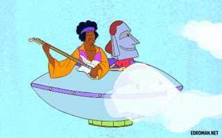 Jimi Hendrix  And Red Omen In Ufo GIF