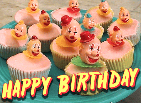 Happy birthday card. Funny birthday cake with pink balloons.Vector  illustration Stock Vector | Adobe Stock