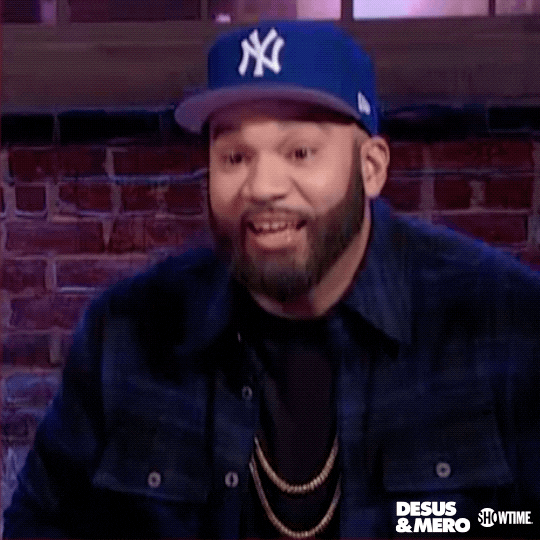 TV gif. Desus Nice on Desus and Mero gives us a look of exaggerated shock as he leans back in his chair. He puffs out his chest as he does so and raises his eyebrows and eyes in disbelief.