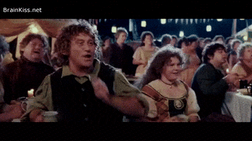 a scene from the birthday party of Bilbo Baggins i