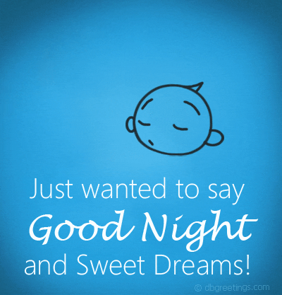 Digital art gif. As if snoring Z's come from the mouth of a sleeping baby. White text on a blue background reads, "Just wanted to say good night and sweet dreams!"