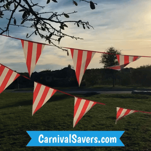 CarnivalSavers carnivalsaverscom carnival decor carnival decoration red white pennant banner GIF
