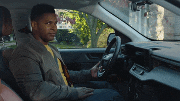 Ad gif. A man sitting in the driver's seat of a car pointing at us and himself saying, "You and me both" with emphasis on the word "both."