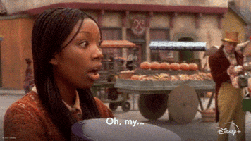 Disney gif. A shocked Brandy as Cinderella drops her jaw and opens her eyes wide and says, “Oh, my…”