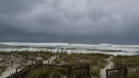 Hurricane Sally Churns Up Strong Waves on Gulf Coast in Pensacola Beach, Florida