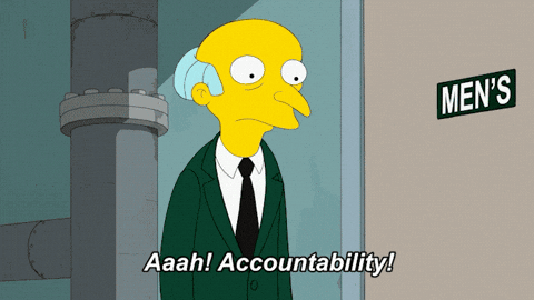 Mr. Burns from the Simpsons running into Men's bathroom, away from accountability.