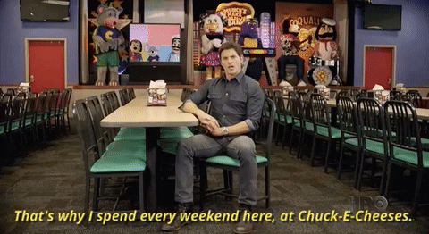 james marsden thats why i spend every weekend here at chuck e cheese GIF by Night of Too Many Stars HBO