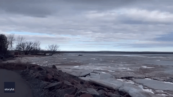 Blue Ice Seen Near Lake Superior Shore