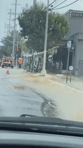 Major Water Main Break Floods Street Near Universal Studios in Los Angeles