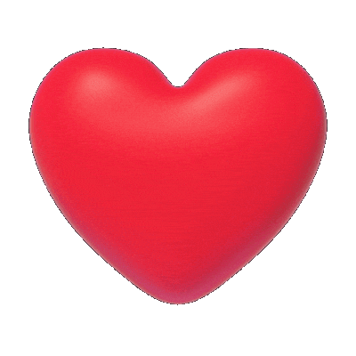 Sticker gif. Red 3D heart spins slowly around a vertical axis, and smaller pink and red hearts bubble up and dissipate.