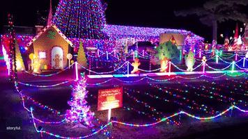 Candy Land-Inspired Light Display Transforms Texas Home Into Festive Haven