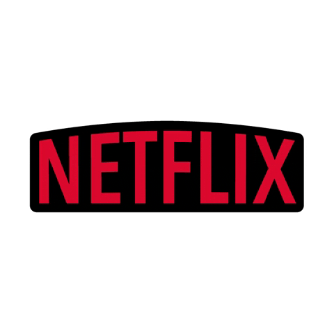Text gif. The Netflix logo sits against a white background, as text flickers on in front of it that reads "and chill."