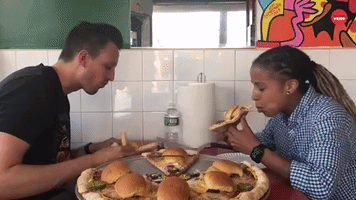 Cheeseburger Pizza eating montage