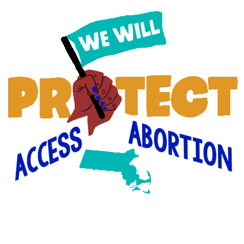 Text gif. Brown hand with blue fingernails against transparent background waves a light blue flag up and down that reads, “We will,” followed by the text, “Protect access to abortion. Massachusetts.”