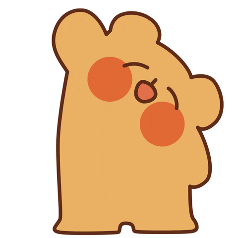 Illustrated gif. Brown bear that’s almost built like a piece of sliced bread has pink cheeks and smiles at us as he waves.
