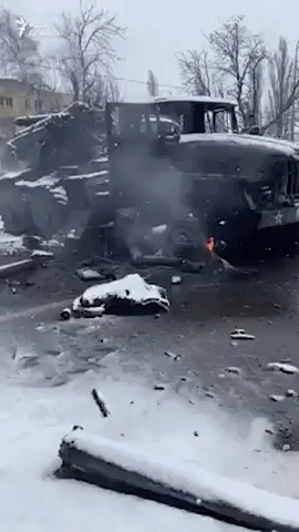 Russian Armored Vehicle Burns Near Kharkiv