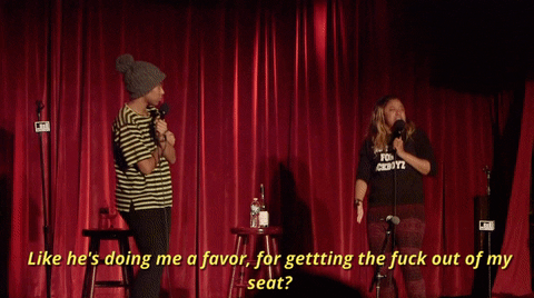 phoebe robinson like he's doing me a favor for getting the fuck out of my seat GIF by 2 Dope Queens Podcast