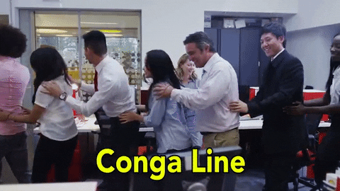 office life conga line GIF by Super Deluxe