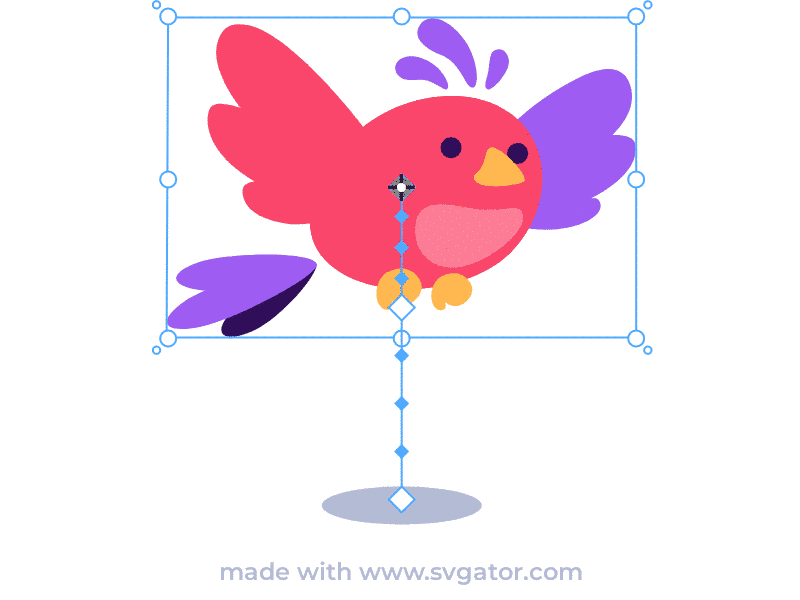 a pink and purple bird flapping its wings and moving up and down showing the different stages of a animation cartoon frame