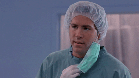 TV gif. Ryan Reynolds as Male Nurse in Harold & Kumar Go To White Castle wears scrubs and pulls his surgical mask down. He has a blank expression and he squints, trying to think for a moment, and then says, “But Why?”
