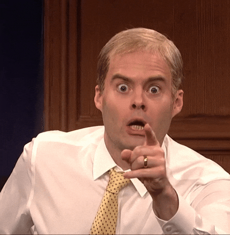 SNL gif. Bill Hader impersonating Jim Jordan wearing a shirt and tie points at us as if to say,