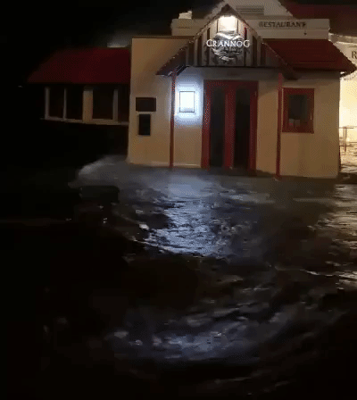 Storm Brendan Floods Restaurant on Scottish Pier