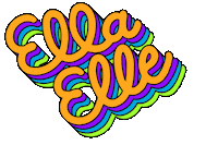 Digital art gif. The words "Ella/elle" flashing in rainbow cursive font.