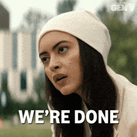 Sponsored gif. Justine from the Amazon Prime show Gen V looks serious as she says, “We’re done.” Text also reads, “We’re done.”