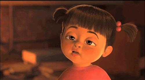 Disney gif. Boo from Monsters, Inc. blinks tiredly, looking like she could fall asleep at any moment.