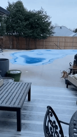 Ice and Sleet Cover Texas Yard as Freezing Weather Continues