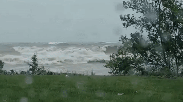 Powerful Waves Lash Coastline of Lake Erie in Ohio