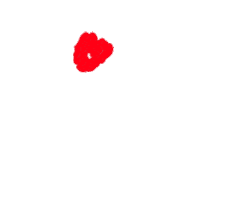 Sticker gif. Three bright red lip marks appear and kiss the screen before fading away.