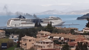 Smoke Rises From Fire Aboard Cruise Ship in Corfu