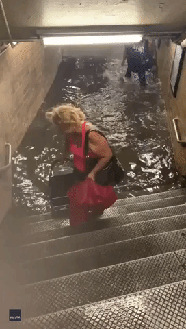 Heavy Rain Floods New York City Subway Station