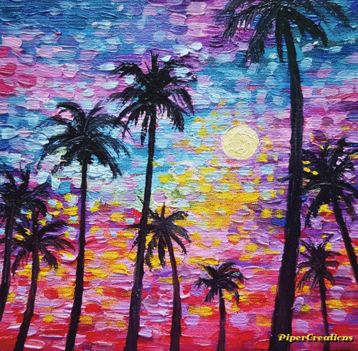 Pipercreations Palms Sunset Nature Oilpainting Colorful Art Sun GIF